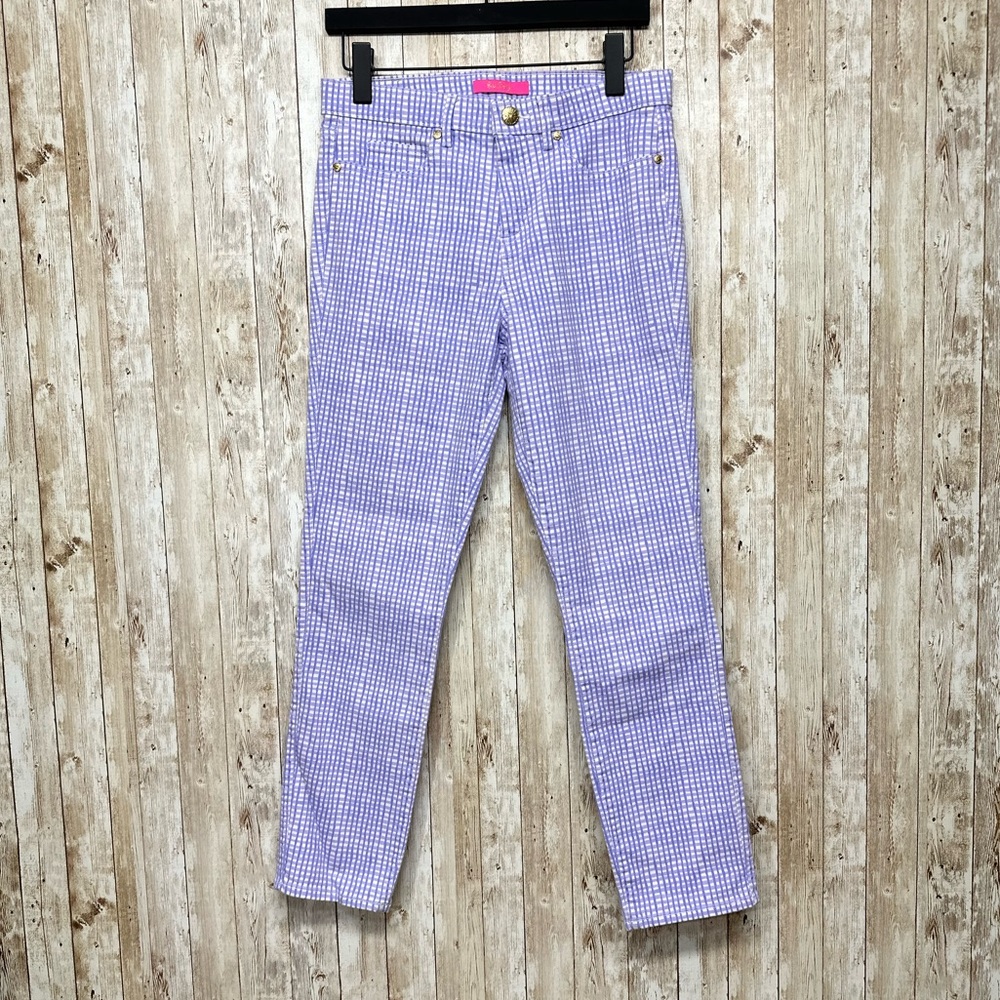 Lilly Pulitzer South Ocean Gingham Skinny Jeans in Light Lilac Verbena [T27]